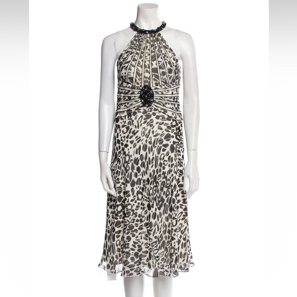 ESCADA Silk High Neck Halter Beaded Midi Dress Size 38 / US 8 Medium - Picture 1 of 7